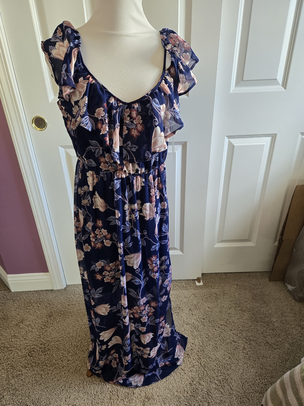 Miami Navy Dress with Blush Floral Accent - Medium
